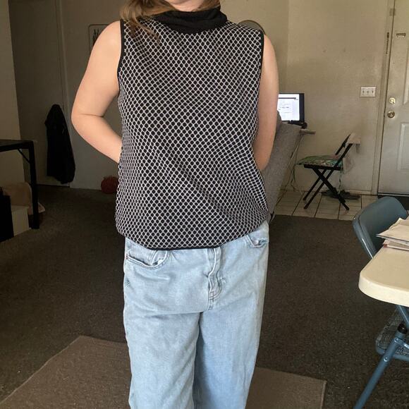 Vintage Black and white checkered sleeveless top with mock neck - Picture 1 of 3